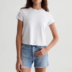 Women's Cropped Crewneck Tee Vintage 90s Cotton Blend Rib Knit
