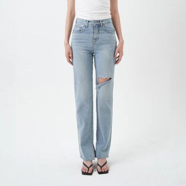 Leg Distressed Denim Pants Ripped Hole Boyfriend Jeans - Image 3