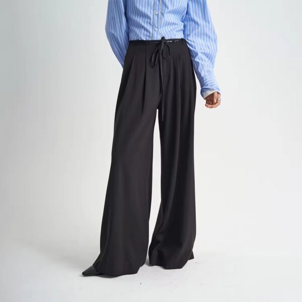 Loose Pants Solid Color Anti-wrinkle Black Knitted Trousers - Image 2
