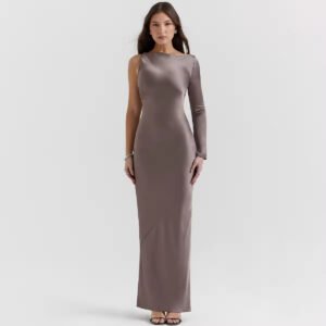Elegant Custom O-Neck Long Sleeve Satin Maxi Dress