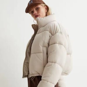 Long Sleeve Full Zipper Baggy Puffer Short Cropped Jacket Coat
