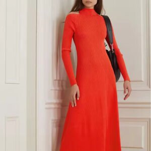 Knitwear Manufacturers Custom Red Rib Half High Collar Long Sleeve