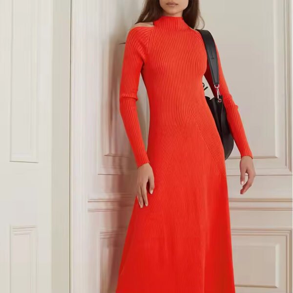 Knitwear Manufacturers Custom Red Rib Half High Collar Long Sleeve