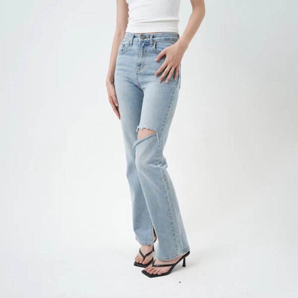 Leg Distressed Denim Pants Ripped Hole Boyfriend Jeans