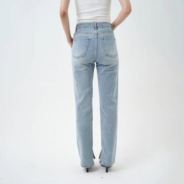 Leg Distressed Denim Pants Ripped Hole Boyfriend Jeans - Image 2