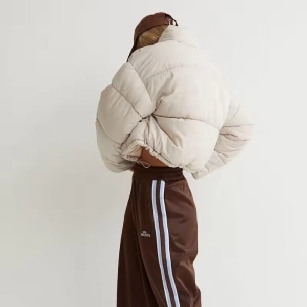 Long Sleeve Full Zipper Baggy Puffer Short Cropped Jacket Coat - Image 3