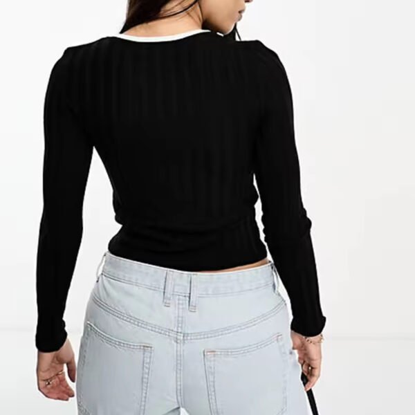 Lady Slim Sexy Shirt Long Sleeve Button Placket Cut Out Front Fall Casual Knitted Clothes Women's Top - Image 2